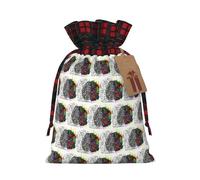 Sac de Noël avec cordon de serrage imprimé cerveau gauche et droit - Couleur assortie - Avec étiquette kraft - 12 x 17 cm - Pour Halloween