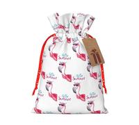 Sac de Noël avec cordon de serrage imprimé flamant rose avec étiquette kraft 11,9 x 17,5 cm pour emballage de cadeaux d'Halloween