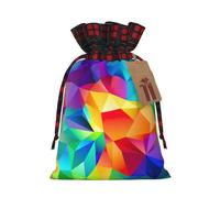 Sac de Noël avec cordon de serrage imprimé géométrique arc-en-ciel de 12,9 x 17,5 cm, pour Noël, anniversaires, peut contenir des cadeaux