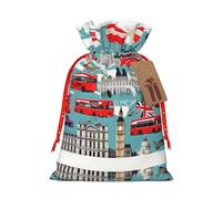 Sac de Noël avec cordon de serrage imprimé « I Like London » - Réutilisable - Pour les fêtes d'anniversaire, les mariages, les vacances
