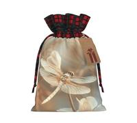 Sac de Noël avec cordon de serrage imprimé libellule et fleur 12,9 x 17,5 cm, pour anniversaire de mariage, anniversaire, peut contenir des cadeaux