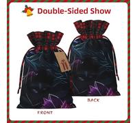 Sac de Noël avec cordon de serrage imprimé mystère noir 21,1 x 30 cm