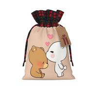 Sac de Noël avec cordon de serrage imprimé ours blanc marron 12,9 x 17,5 cm, pour Noël, anniversaires, peut contenir des cadeaux