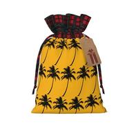 Sac de Noël avec cordon de serrage imprimé palmier et étiquette en papier kraft pour Halloween 12 x 17 cm