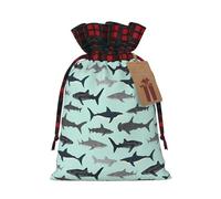 Sac de Noël avec cordon de serrage imprimé requin 12,9 x 17,5 cm, pour anniversaire de Noël, anniversaires, peut contenir des cadeaux