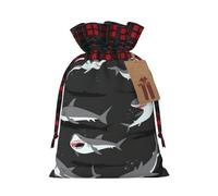 Sac de Noël avec cordon de serrage imprimé requin 12,9 x 17,5 cm, pour anniversaire de Noël, anniversaires, peut contenir des cadeaux