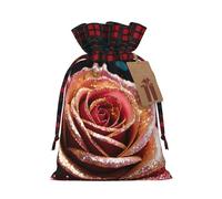 Sac de Noël avec cordon de serrage imprimé rose 11,9 x 17,5 cm, pour anniversaires de Noël, anniversaires, peut contenir des cadeaux