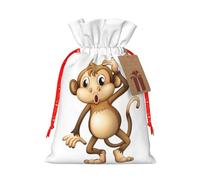 Sac de Noël avec cordon de serrage imprimé singe mignon 11,9 x 17,5 cm