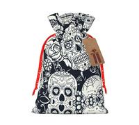Sac de Noël avec cordon de serrage imprimé tête de mort, sacs pour emballage cadeau, pour mariage, Pâques, fête de vacances