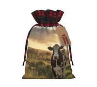 Sac de Noël avec cordon de serrage imprimé vache laitière de 12,9 x 17,5 cm, pour anniversaire de Noël, anniversaire, peut contenir des cadeaux