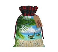 Sac de Noël avec cordon de serrage Motif bateau en bord de mer Feuilles de noix de coco Couleurs assorties