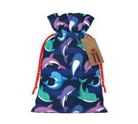Sac de Noël avec cordon de serrage Motif dauphin 12 x 17 cm Idéal pour les adultes pour emballer des cadeaux pour Noël Halloween