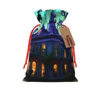 Sac de Noël avec cordon de serrage - Motif manoir hanté - Noir