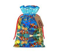 Sac de Noël avec cordon de serrage, motif poissons tropicaux, corail, monde sous-marin, 11,9 x 17,5 cm, pour anniversaire de mariage, anniversaire de mariage