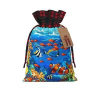 Sac de Noël avec cordon de serrage, motif poissons tropicaux, corail, monde sous-marin, 12,9 x 17,5 cm, pour Noël, anniversaires, peut contenir des cadeaux