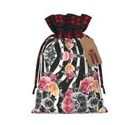 Sac de Noël avec cordon de serrage - Motif roses et zèbre - Couleur assortie - 12 x 17 cm