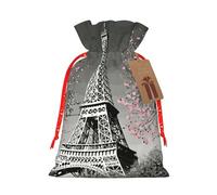 Sac de Noël avec cordon de serrage Motif Tour Eiffel de Paris 11,9 x 17,5 cm Idéal pour les adultes pour emballer des cadeaux pour Noël Halloween