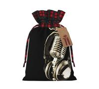 Sac de Noël avec cordon de serrage pour microphone et casque - Couleur assortie - 12 x 17 cm