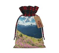 Sac de Noël avec fermeture à cordon de serrage, motif montagnes, 12,9 x 17,5 cm, pour anniversaires de Noël, anniversaires, peut contenir des cadeaux
