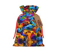 Sac de Noël avec imprimé ours colorés avec cordon de serrage, 12 x 17 cm pour emballage cadeau d'anniversaire de fête de Noël