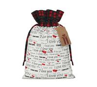 Sac de Noël avec inscription « I Love You Words with Hearts » - Couleur assortie - Avec cordon de serrage - 12 x 17 cm - Pour Noël, Halloween