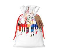Sac de Noël coloré avec clavier de piano imprimé note de musique avec cordon de serrage, 12 x 17 cm pour emballage cadeau d'anniversaire de fête de Noël