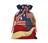 Sac de Noël festif avec cordon de serrage et motif drapeau patriotique du 4 juillet - Réutilisable