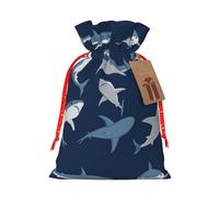 Sac de Noël festif avec cordon de serrage imprimé requin océan, cadeau pour les vacances, les anniversaires de mariage, les cadeaux de fête