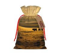 Sac de Noël humoristique avec fermeture à cordon de serrage Motif vache des Highlands 12 x 17 cm