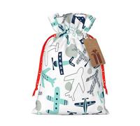 Sac de Noël imprimé avion avec cordon de fermeture, 12 x 17 cm pour emballage cadeau de fête de Noël d'anniversaire