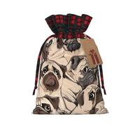 Sac de Noël imprimé chien 2 couleurs assorties à carreaux avec cordon de serrage pour fête d'anniversaire de Noël, 12 x 17 cm