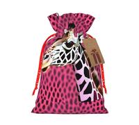 Sac de Noël imprimé girafe rose - Paquet de vacances haut de gamme, emballage de Noël festif avec motifs joyeux