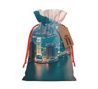 Sac de Noël imprimé Hong Kong avec cordon de serrage pour cadeaux de vacances, sac de décoration de fête