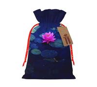 Sac de Noël imprimé lotus rose vif avec cordons de serrage, sacs pour emballage cadeau, pour mariage, Pâques, fête de vacances