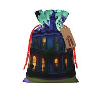 Sac de Noël imprimé manoir hanté noir pour décoration saisonnière
