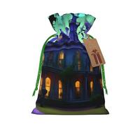 Sac de Noël imprimé manoir hanté noir pour décoration saisonnière