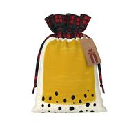 Sac de Noël jaune moutarde et noir avec fermeture à cordon de serrage, pour anniversaires de Noël, anniversaires, peut contenir des cadeaux