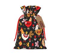 Sac de Noël mignon avec cordon de serrage, imprimé poules coq, 11,9 x 17,5 cm, pour anniversaires de Noël et anniversaires