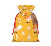 Sac de Noël mignon avec cordon de serrage Motif poule 12 x 17 cm Pour fête de Noël Emballage cadeau d'anniversaire