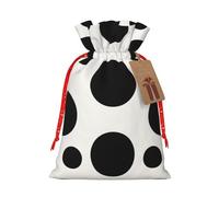 Sac de Noël noir et blanc à gros pois avec cordon de serrage pour femme et homme