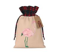 Sac de Noël peint à la main avec imprimé flamant rose 12 x 17 cm avec cordon de serrage, pour anniversaire de Noël, anniversaires, peut contenir des cadeaux