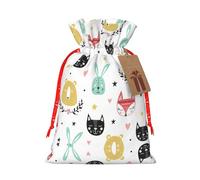 Sac de Noël pratique avec cordon de serrage coloré et simple, motif animaux mignons, 11,9 x 17,5 cm pour Noël Halloween