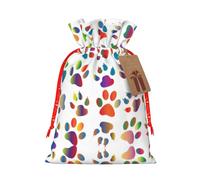 Sac de Noël pratique avec cordon de serrage coloré imprimé patte de chien, 12 x 17 cm pour Noël Halloween
