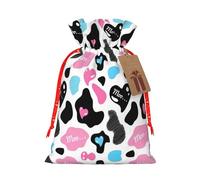 Sac de Noël pratique avec cordon de serrage en peau de vache avec cœurs Moo Love, 12 x 17 cm pour Noël et Halloween