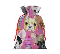 Sac de Noël pratique avec cordon de serrage Motif bouledogue français 12 x 17 cm
