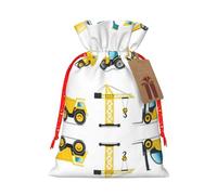 Sac de Noël pratique avec cordon de serrage Motif camion de machines lourdes de dessin animé 12 x 17 cm pour Noël Halloween