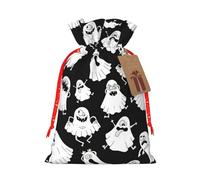 Sac de Noël pratique avec cordon de serrage - Motif fantôme blanc amusant - 12 x 17 cm - Pour Noël et Halloween