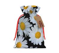 Sac de Noël pratique avec cordon de serrage - Motif marguerites - Blanc - 12 x 17 cm