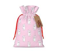 Sac de Noël pratique avec cordon de serrage Motif ours polaire Rose 12 x 17 cm