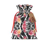 Sac de Noël pratique avec cordon de serrage Motif roses et zèbre 12 x 17 cm